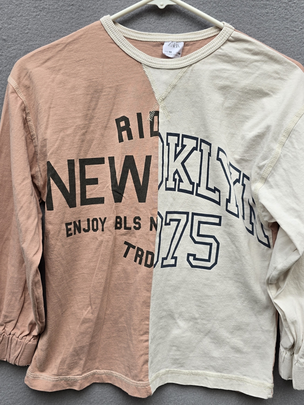 Zara Colorblock 'New Brooklyn 75' Graphic Long Sleeve Tee Girls Size 10
